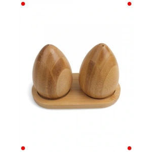 Doğal Bambu Yumurta Şekilli Tuzk & Biberlik Seti