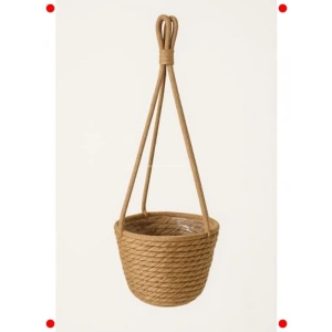 Doğal El Örgüsü Askılı Hasır Saksı - Dekoratif