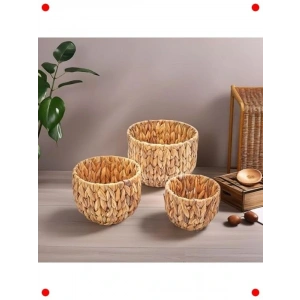 Doğal Hasır Yuvarlak Saksı Seti, 3 Boyut