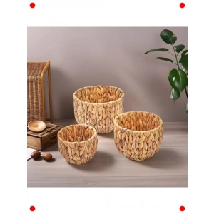 Doğal Hasır Yuvarlak Saksı Seti, 3 Boyut