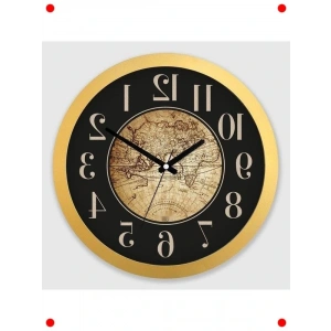 Dünya Haritalı Duvar Saati - 35 cm Gold