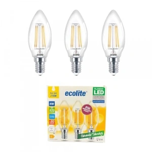Ekolite 4W LED Filament Mum Ampul, 3lü Paket, Şeffaf Cam
