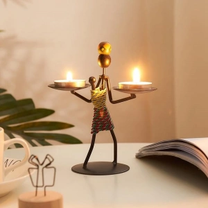El Üstünde Tealight Mumluk, Kadın Figürlü Metal Ferforje Ev Dekoru