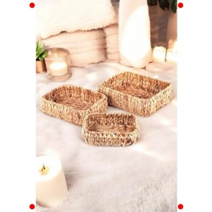 El Yapımı 3lü Kare Bombeli Hasır Sepet Seti