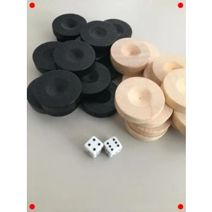 El Yapımı Ahşap Tavla Pul Seti - 2 Zar Hediye