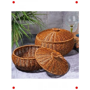 El Yapımı Görünümlü 2li Yuvarlak Hasır Sepet Seti