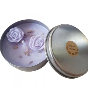 El Yapımı Lavanta Kokulu Soya Mum, Aromaterapi ve Metal Kutuda