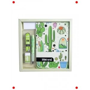 Elma Yeşili Desenli Defter Seti - Özel Kutulu