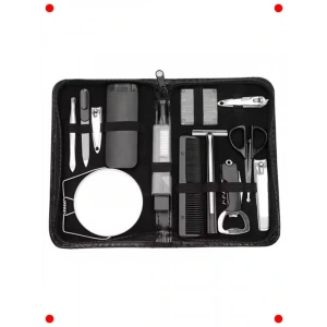 Erkek Seyahat Bakım Seti - 13 Parça Deri Çantalı