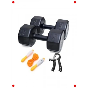 Ev Spor Seti: 2x7kg Dambıl, El Yayı, Atlama İpi - Siyah