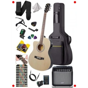 fesyonel Amfili Elektro Akustik Gitar Seti (Doğal)
