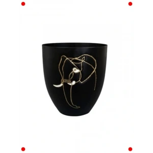 Fil Desenli Metal Saksı Siyah - Çap 16cm Yük 17cm