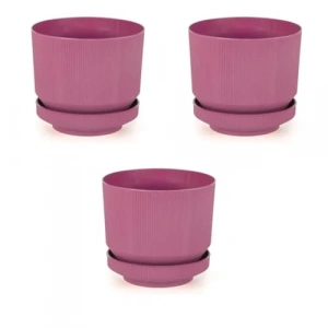 Fuşya Renkli 3’lü Plastik Tabaklı Saksı - 1.7 Litre Kapasite