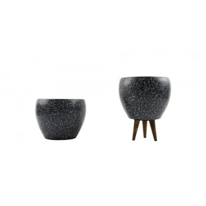 Gri Granit Toprak Saksı, 15 cm İkili Set, 3 Ayaklı