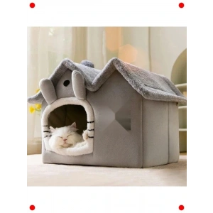 Gri Küçük Boy Yumuşak Kedi Evi & Yatağı