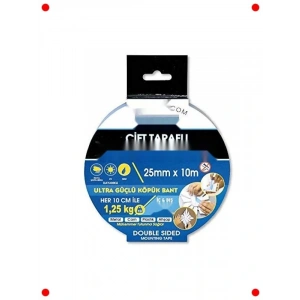 Güçlü Çift Taraflı Montaj Bandı, 25mm x 10m