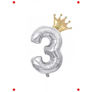 Gümüş 9 Rakam ve Altın Taç Balon Seti