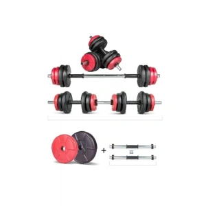 Halter ve Dambıl Seti, Multifonksiyonel Kırmızı-Siyah Renk
