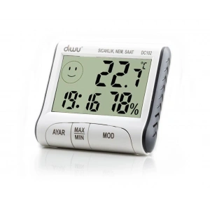 İç Mekan Termometre ve Nem Ölçer - Pratik Saat Özellikli