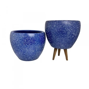 İkili Set 15 CM Lacivert Granit Saksı, 3 Ayaksız Tasarım