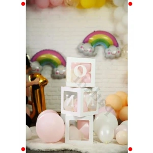 İlk Yaş Günü Kutlama Balon ve Kutu Seti (Pembe-Beyaz)