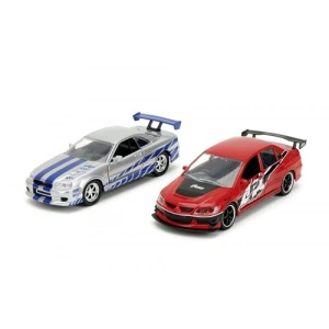 Jada Toys - Fast and Furious Arabalar (2li Set) - tsubishi Lancer Evolution IX & Brians Nissan Skyline GT-R (R34) Lecy Series Model Araba, Açılabilir Kapılı, 1:32 Ölçek 13 cm.