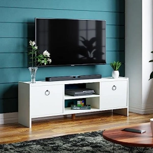 Kapaklı Raflı TV Ünitesi, Beyaz Modern Tasarım