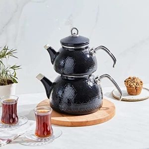 Karaca Kristal Siyah Emaye di Çaydanlık Takımı