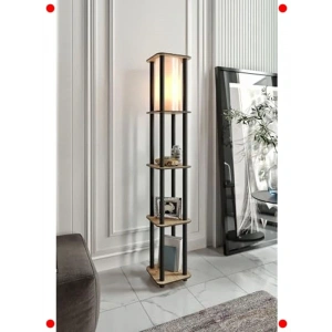 Kare Ahşap Lambader, 3 Raflı, E27 Uyumlu