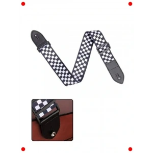 Kare Desenli Siyah Beyaz Ayarlanabilir Gitar Askısı