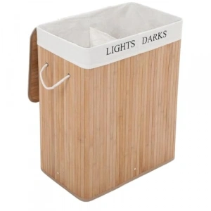 Katlanabilir Bambu Çamaşır Sepeti, 2 Bölmeli