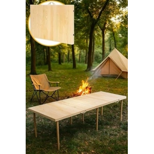 Katlanır kamp masası, 75x200 cm, doğal renk