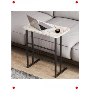 Katlanır Metal Ayaklı Çok Amaçlı Sehpa, Mermer Desen