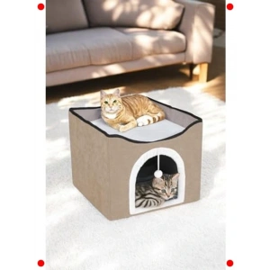 Katlanır Taşınabilir Kapalı Kedi Evi Yatağı - Kahverengi