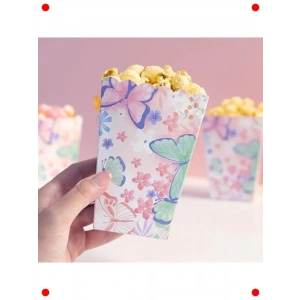 Kelebek Desenli Karton Popcorn Kutuları (8 Adet)