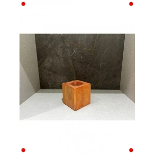 Kırmızı Doğal Ahşap Küp Saksı (Kaktüs ve Bitkiler İçin)