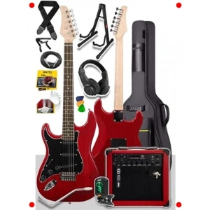 Kırmızı Elektro Gitar Seti 25W Şarjlı Amfi ile