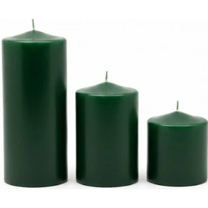Koyu Yeşil 3lü Silindir Blok Mum Seti, 7 cm Çapında