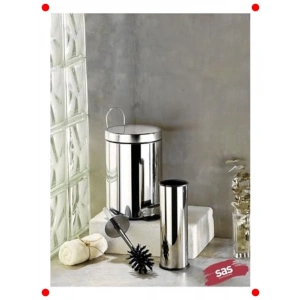 Krom Banyo Seti: Pedallı Çöp Kovası ve Fırça