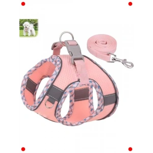 Küçük Köpek Koşum Tasma Seti - Çekme Önleyici & Yansıtıcı (Pembe)