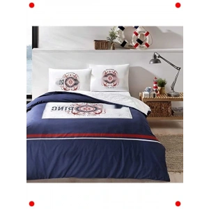 Marin Desenli Tek Kişilik Pamuk Nevresim Takımı - Lacivert