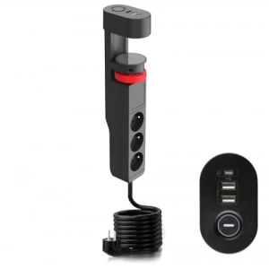 Masa Kenarı Ayarlanabilir 3 Priz + 2 USB + 1 Type C Girişli Priz
