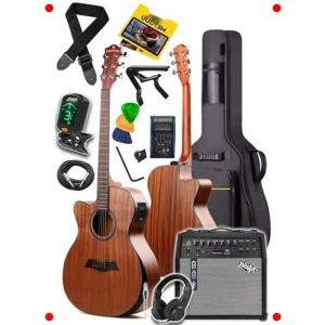 Masif Elektro Akustik Gitar Seti - 50W Amfi Dahil
