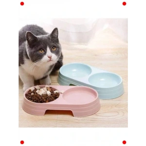 Mavi Çift Bölmeli Evcil Hayvan Mama Kabı