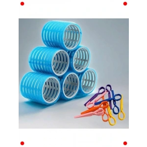 Mega Boy Cırtlı Bigudi Seti + Saç Pensleri, Mavi