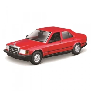 Mercedes 190E (1987): 1:24 ölçeğinde model araba, hareketli kapılar, kırmızı (18-21103R)