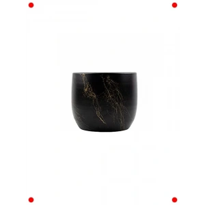 Mermer Efektli Modern Saksı, Siyah/Gold - 19 CM