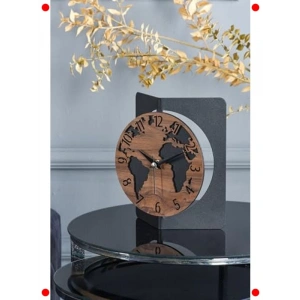 Metal Ahşap Dekoratif Masa Saati - 19x15 cm