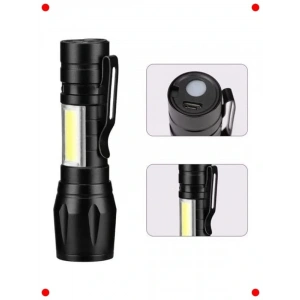Mini USB Şarjlı Taktik LED Fener - Siyah