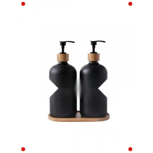 Modern Cam Sıvı Sabunluk Seti (2li, Siyah)